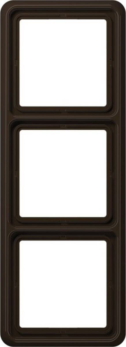 Ein rechteckiger schwarzer Bilderrahmen mit drei Abschnitten, wobei jeder Abschnitt dafür ausgelegt ist, ein einzelnes Foto oder Bild zu halten.