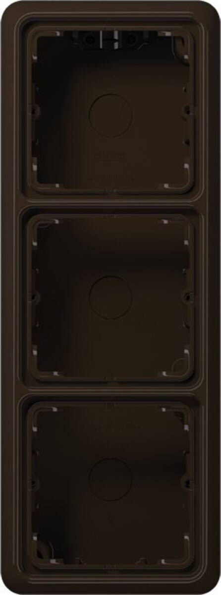 Ein Nahaufnahmebild eines dunkelbraunen rechteckigen Plastikbehälters mit einer Vertiefung und abgerundeten Ecken, möglicherweise zur Aufbewahrung verwendet.