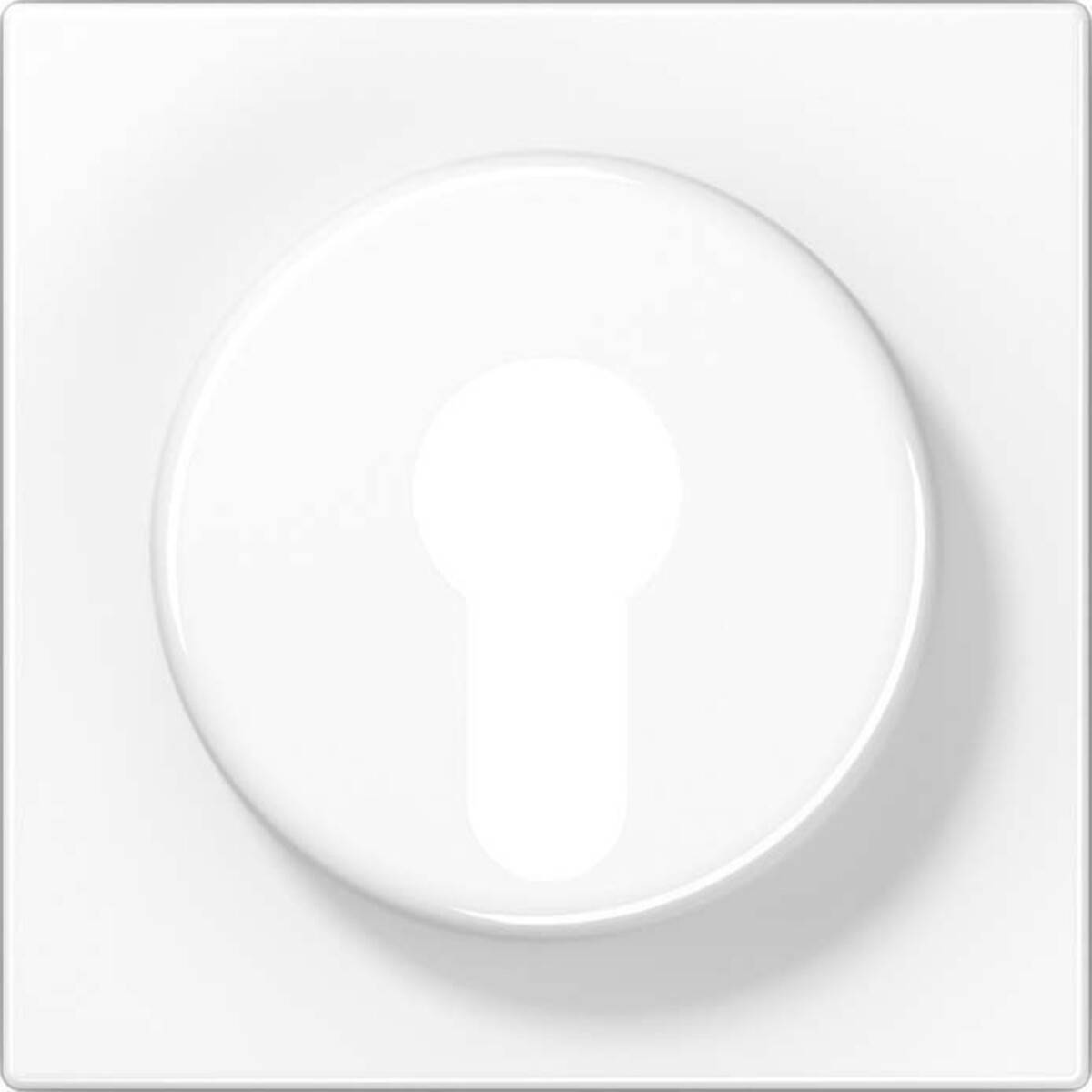 Eine weiße kreisförmige Schlüssellochblende auf weißem quadratischem Hintergrund, entwickelt, um ein Schlüsselloch zu verbergen und zu schützen und dabei einen minimalistischen Look zu bieten.