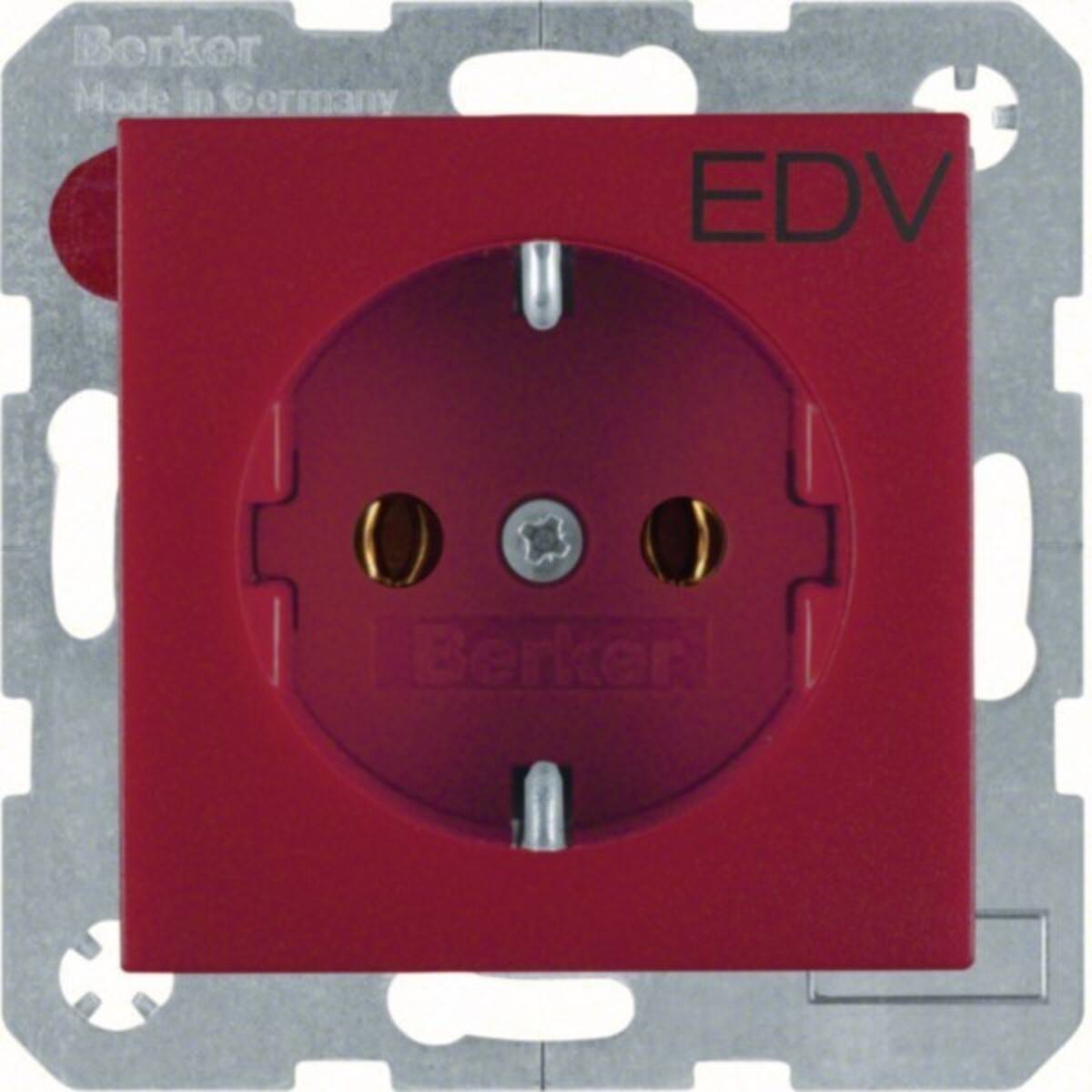 Elektrische Wandsteckdose von Red Berker mit zwei runden Steckplätzen und „EDV