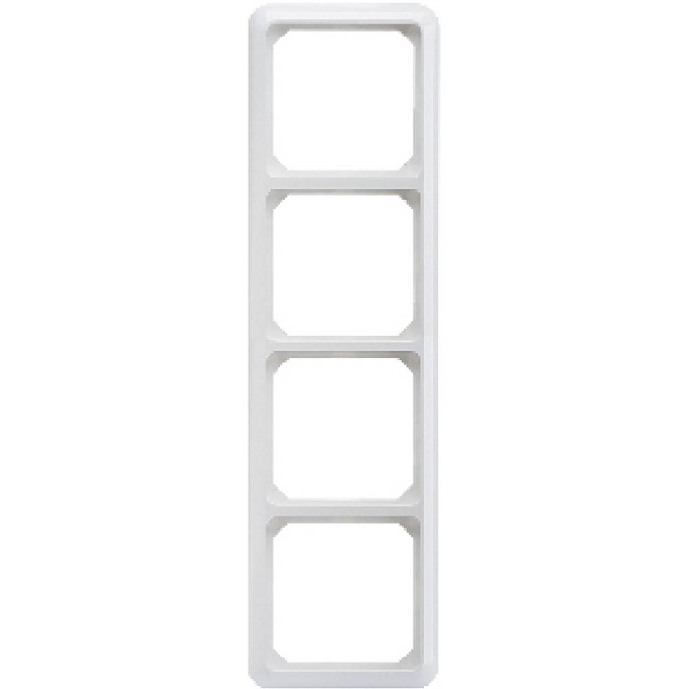 Weißes modulares Wandplatten-Rahmen mit vier Anschlüssen für Schalter oder Steckdosen.