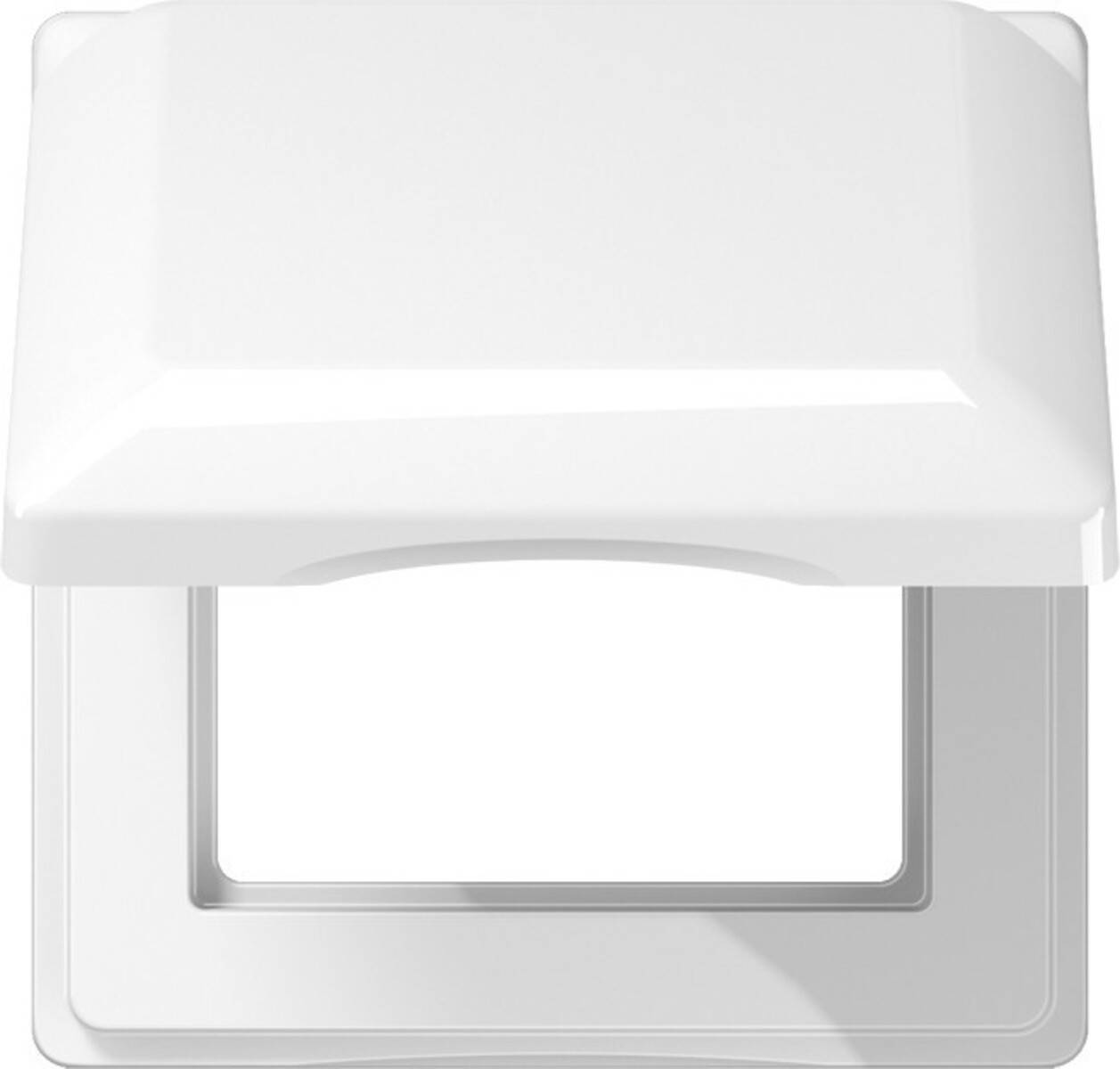 Ein weißes quadratisches Lüftungsgitter mit einer rechteckigen Öffnung darunter, das häufig für den Luftstrom in Klimaanlagen verwendet wird.