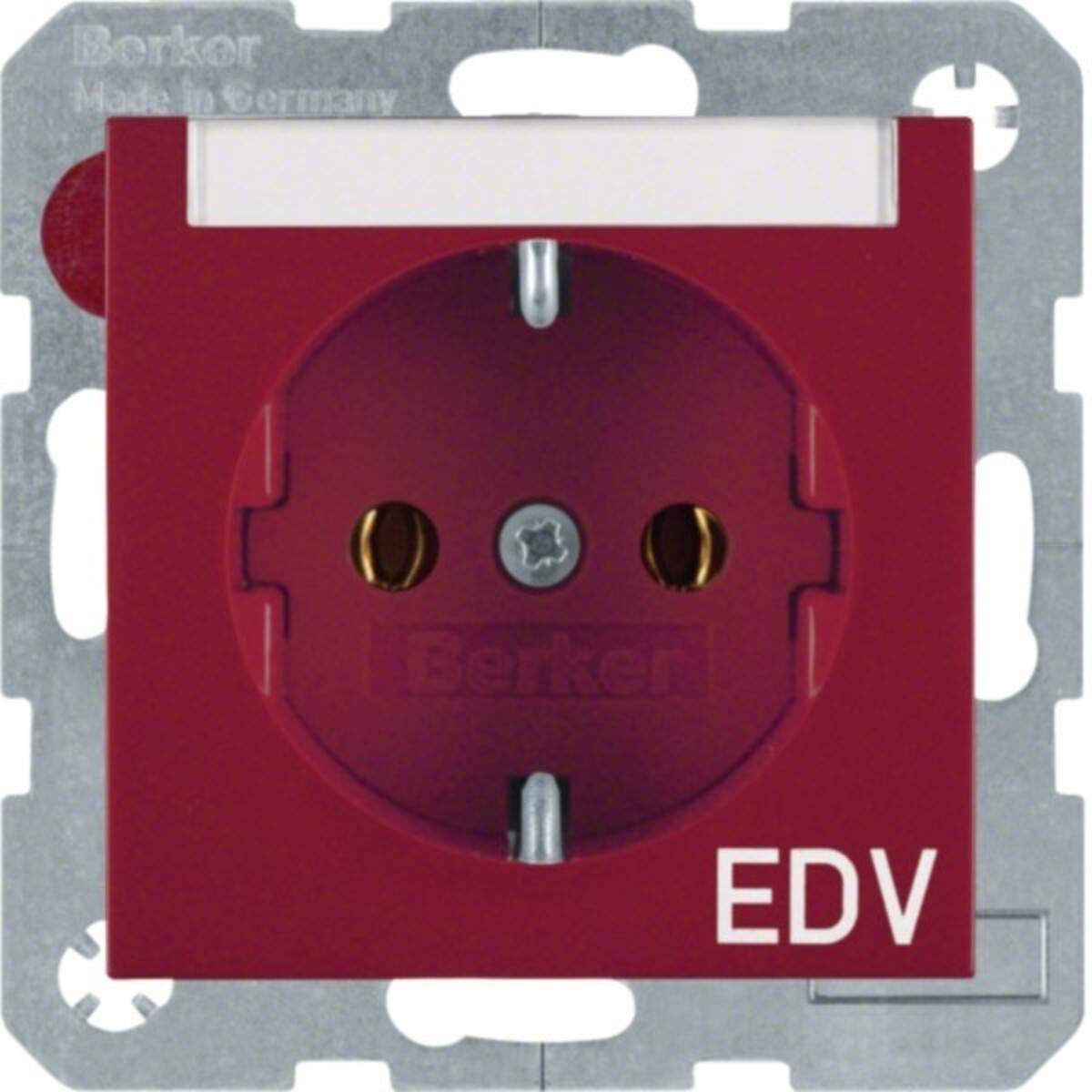 Berker 'EDV' rote elektrische Wandsteckdose mit Metallmontagrahmen