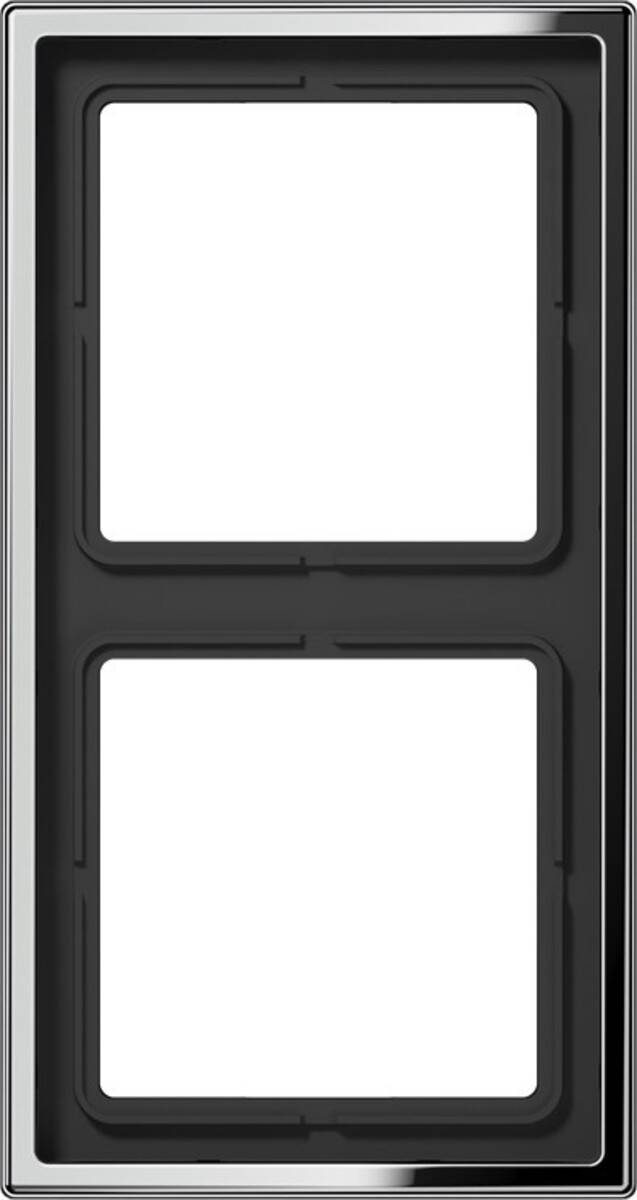 Nahaufnahme eines rechteckigen Rahmens mit zwei leeren Schlitzen, umgeben von einem einfachen, dunklen Rahmen.