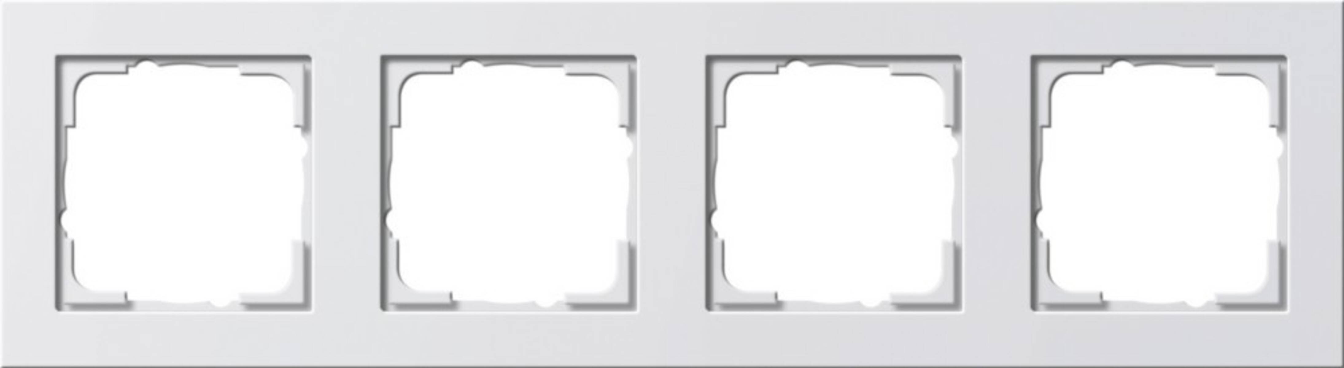 Vier leere quadratische Foto-Platzhalter horizontal nebeneinander auf hellgrauem Hintergrund angeordnet, was ein Galerie- oder Vorlagenlayout andeutet.