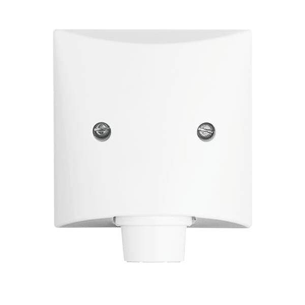 Ein weißer Türglocke mit zwei sichtbaren Schrauben auf der Vorderseite, zur Wandmontage konzipiert.