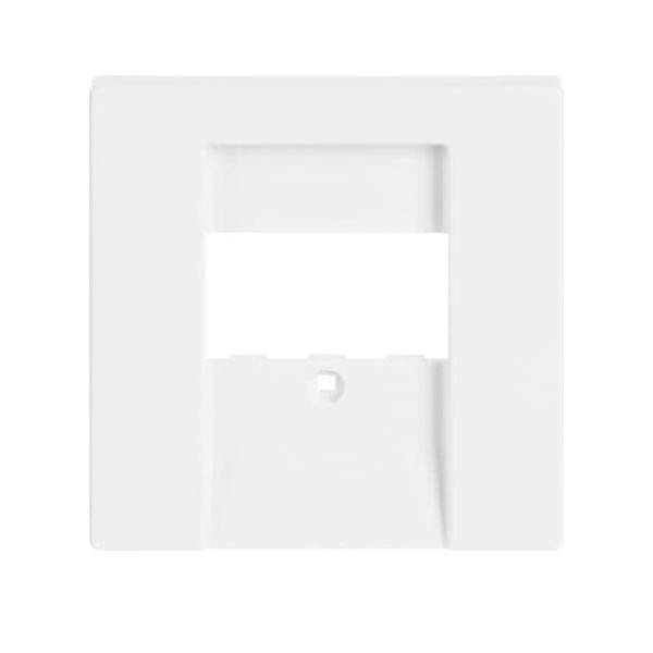 Einzelport-Unterputz-Gehäuse, weiß, quadratisch, für Datendose oder Telefonanschluss-Installation, mit zentraler Öffnung und abgerundeten Kanten.