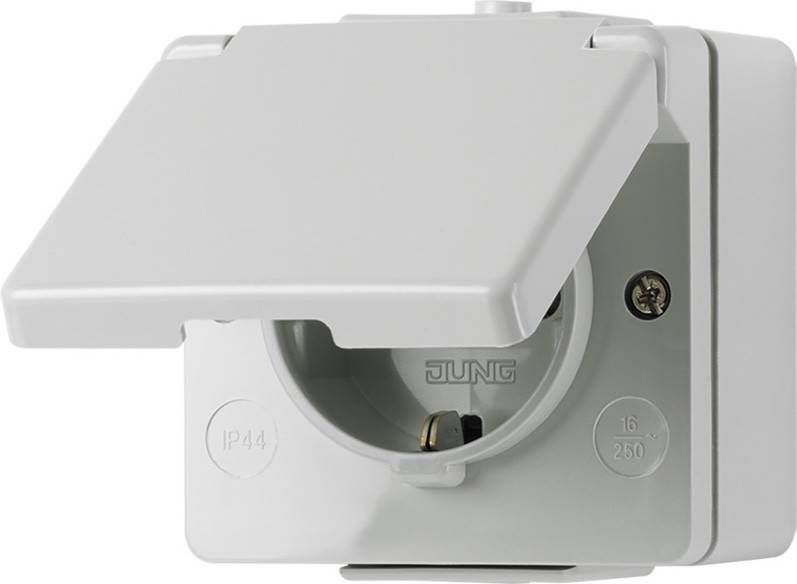 Elektrische Steckdose mit einer Schutzabdeckung, die mit 