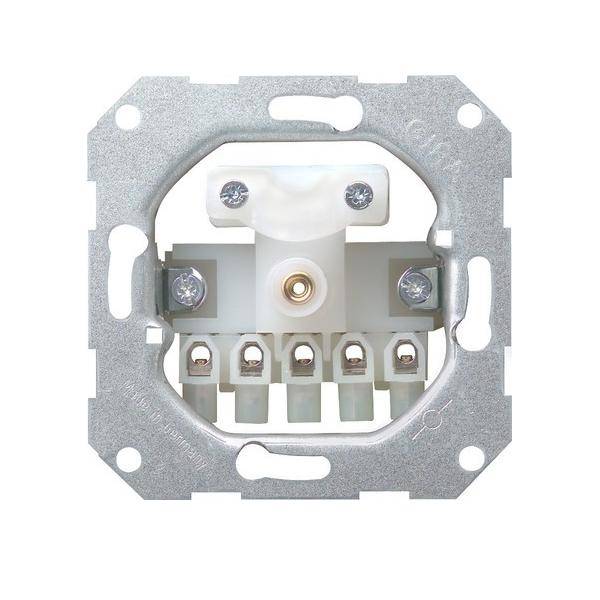 Eine Wandschalter-Grundplatte mit Metallmontagegerüst, das mehrere Schraubanschlüsse in der Mitte aufweist und für die Integration elektrischer Verkabelung ausgelegt ist.