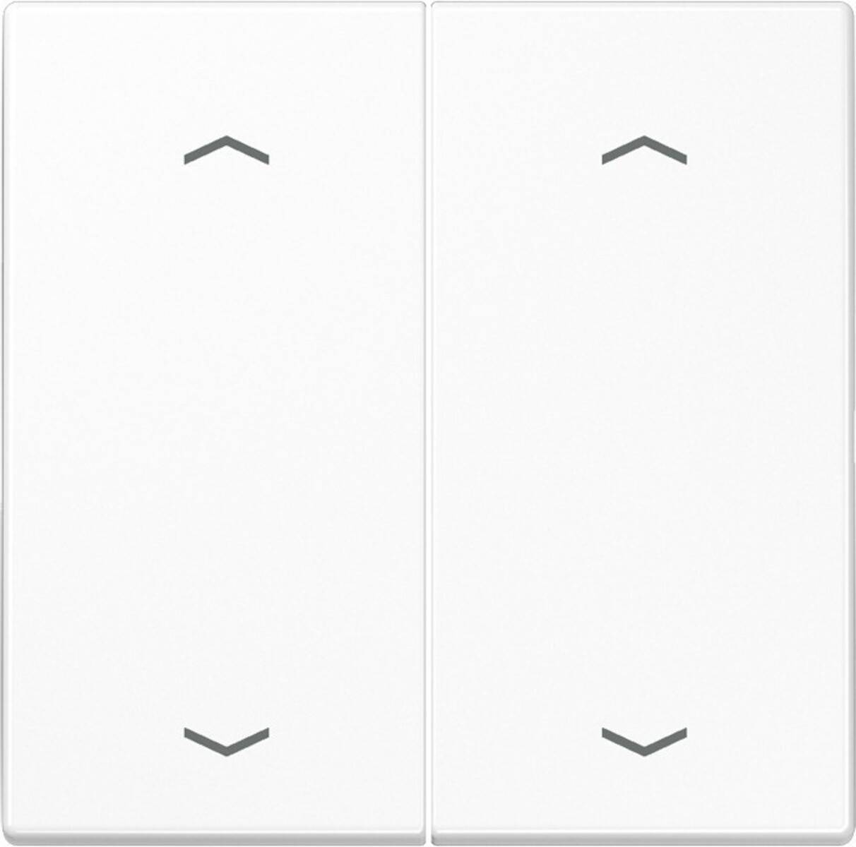 Ein Paar weiße Lichtschalter mit Pfeilen nach oben und unten, die die Ein- und Aus-Positionen anzeigen.