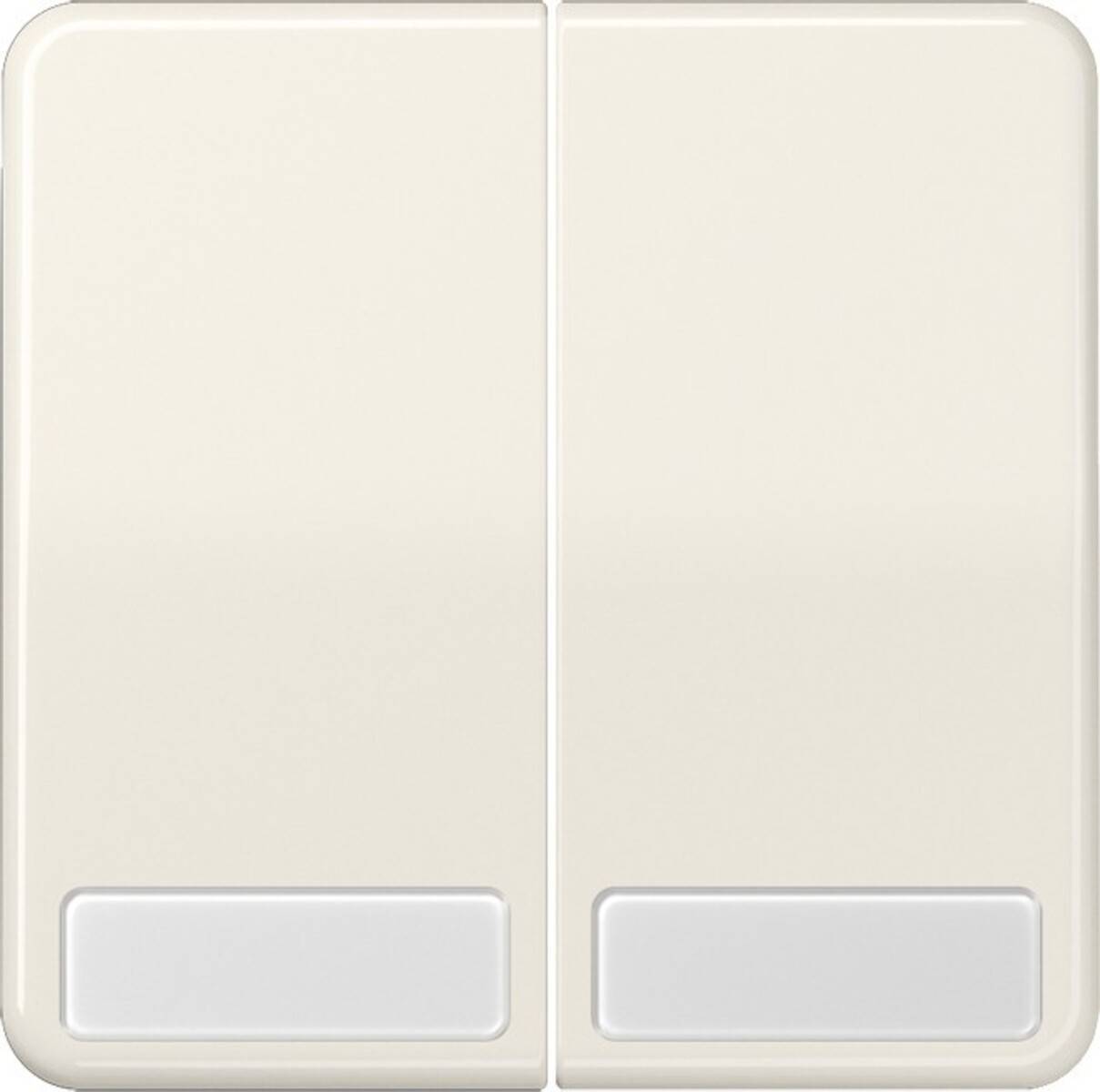 Zwei weiße rechteckige Lichtschalter vor einem einfarbigen Hintergrund.