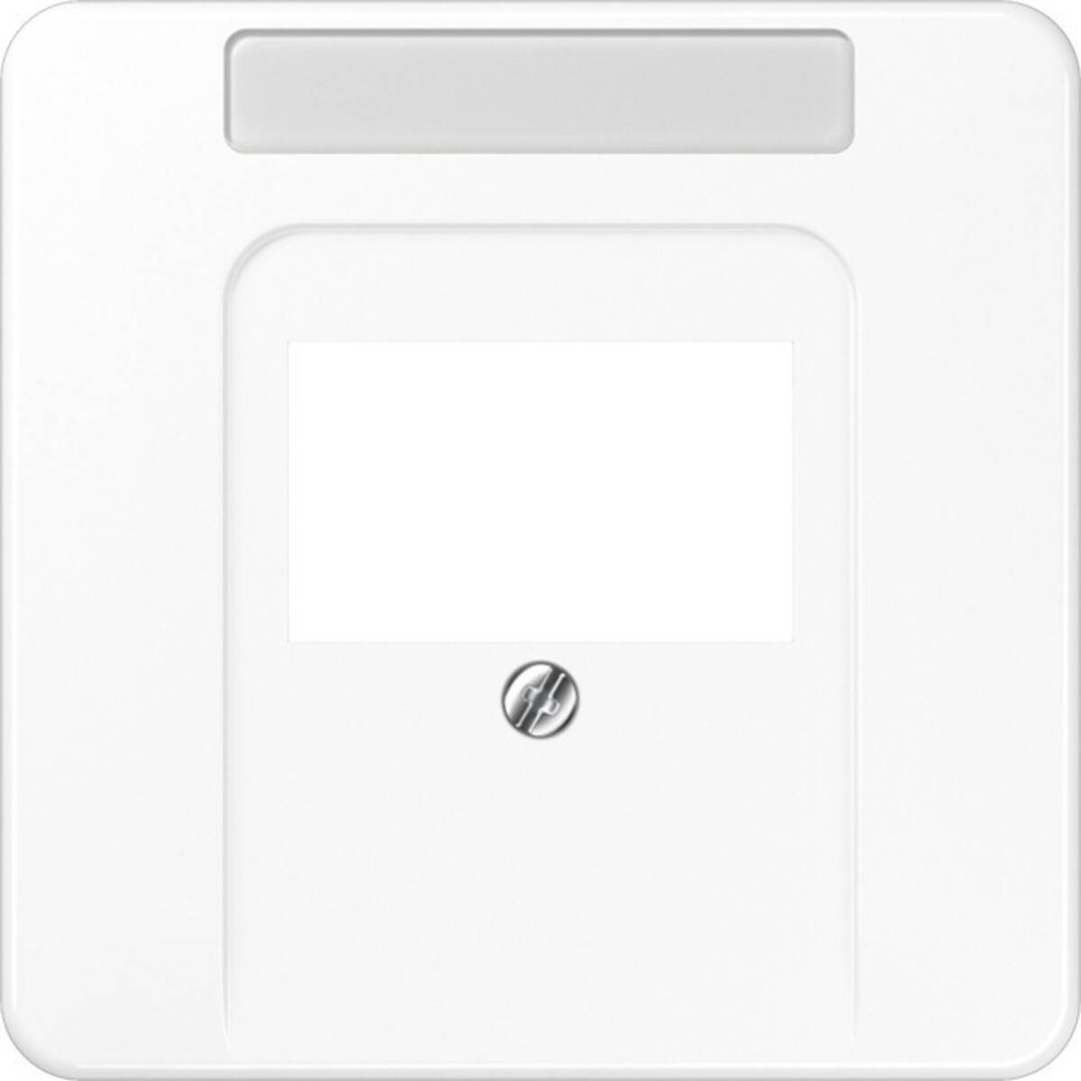 Eine weiße Lichtschalterabdeckung mit einer rechteckigen Öffnung in der Mitte, die zum Anbringen über einer elektrischen Vorrichtung konzipiert ist.