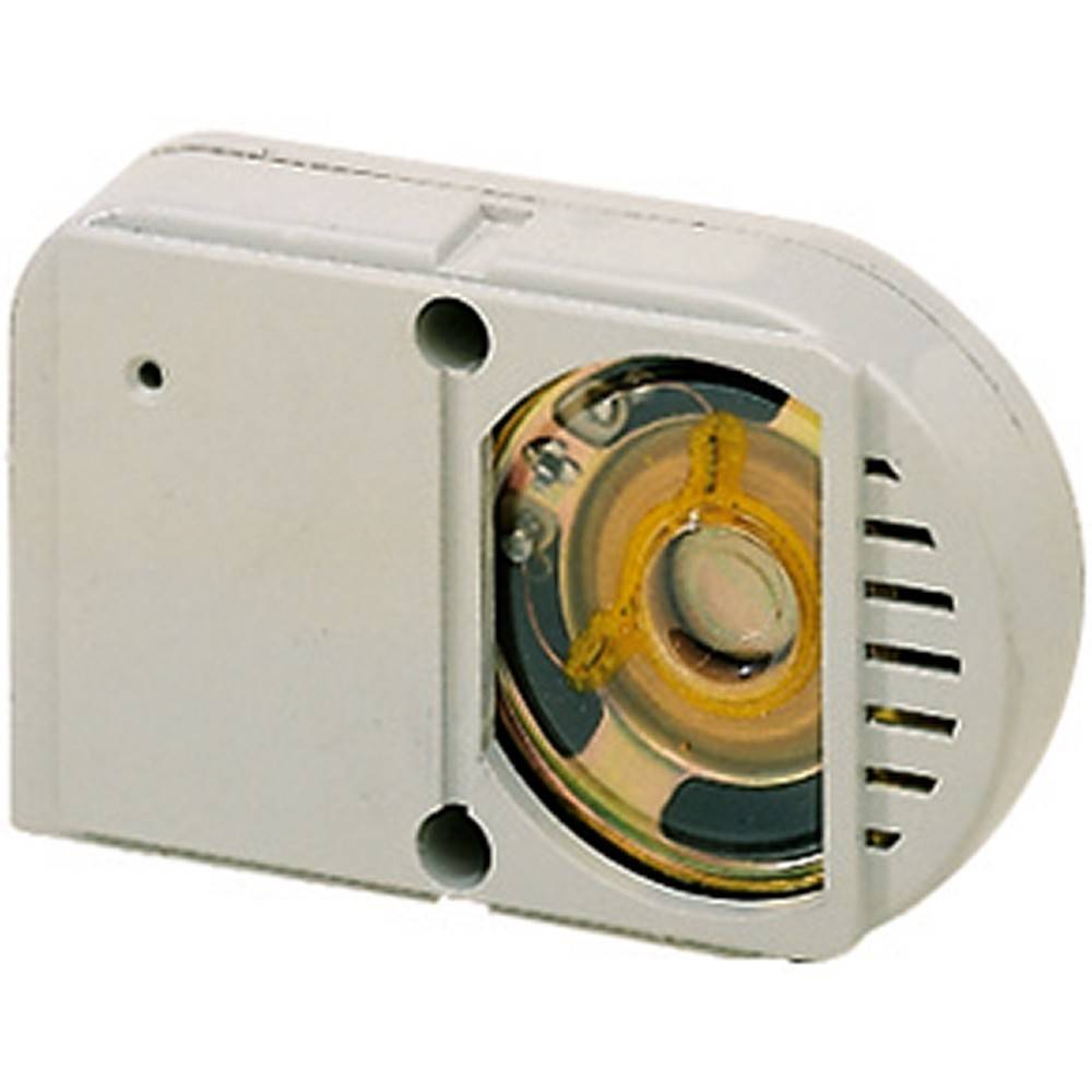 Ein weißer, rechteckiger Rauchmelder mit einer kreisförmigen, transparenten Abdeckung, die auf der rechten Seite die internen Komponenten zeigt.