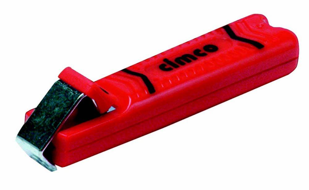 Rotes Sicherheits-Universalmesser mit einziehbarer Klinge, gezeigt auf weißem Hintergrund.