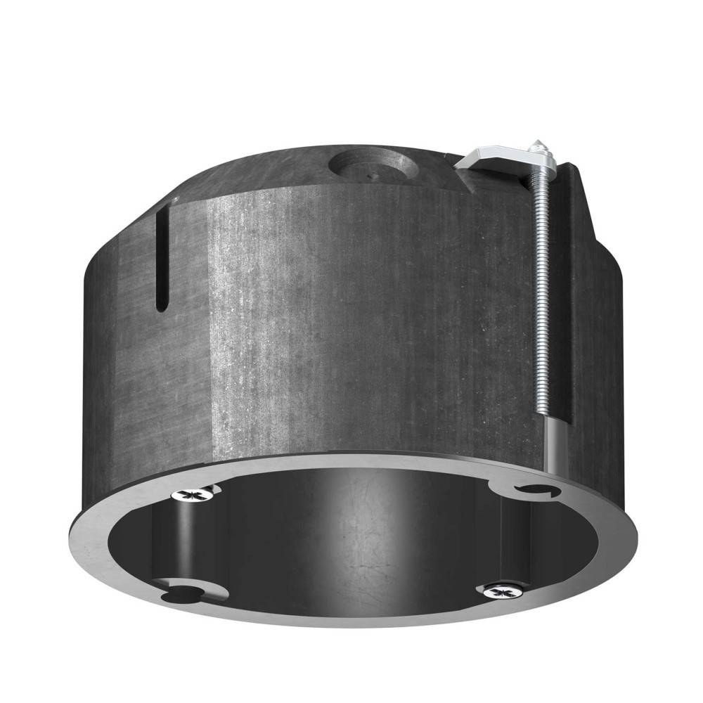 Ein zylindrisches Metallobjekt mit einem Gewindebolzen an der Oberseite, versehen mit seitlichen Schlitzen und einer kreisförmigen Basis mit zwei Schrauben.