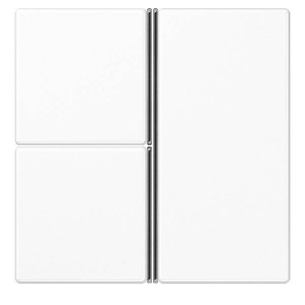 Zwei kleine weiße Rechtecke, übereinander auf der linken Seite gestapelt, und ein großes Rechteck auf der rechten Seite, alle mit dünnem Rand, in einem minimalistischen Layout.