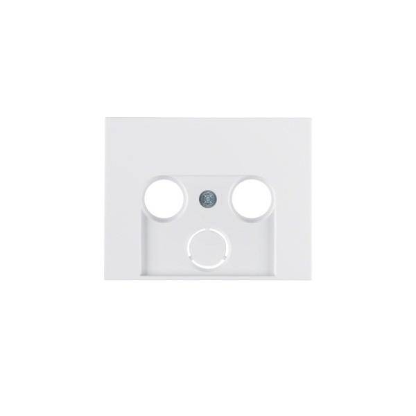 Antennen-Sockeleldeckel mit zwei kreisförmigen Ausschnitten und einem zentralen Anschlussport für Kabelverbindungen.