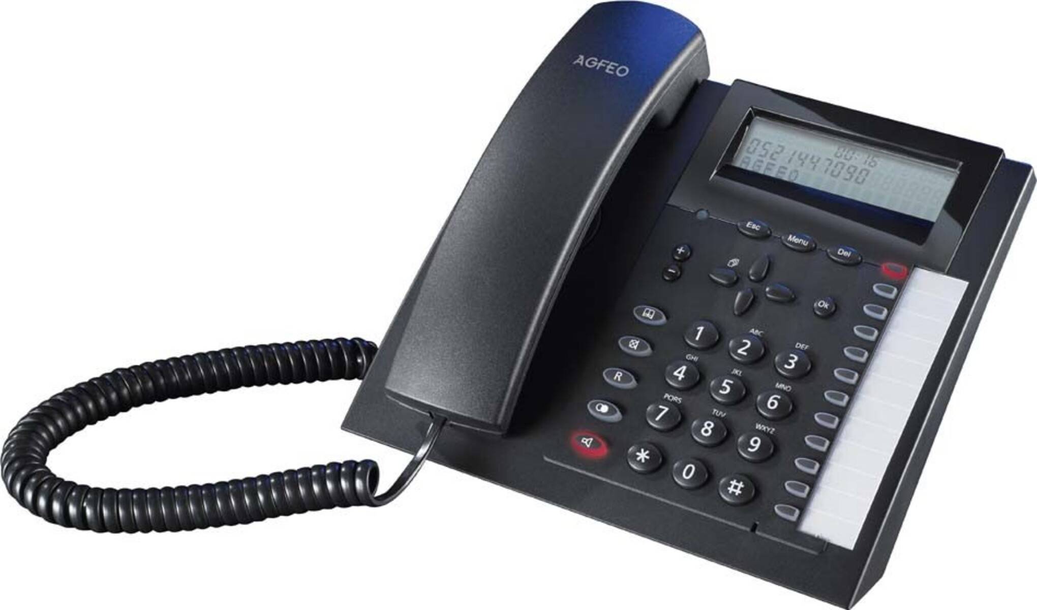 Tischtelefon mit Schnurhörer, digitaler Anzeige und Tastenfeld