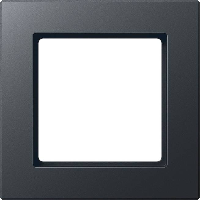Ein dunkelgrauer quadratischer Rahmen mit weißem Zentrum, der einem modernen Lichtschalterdeckel ähnelt.