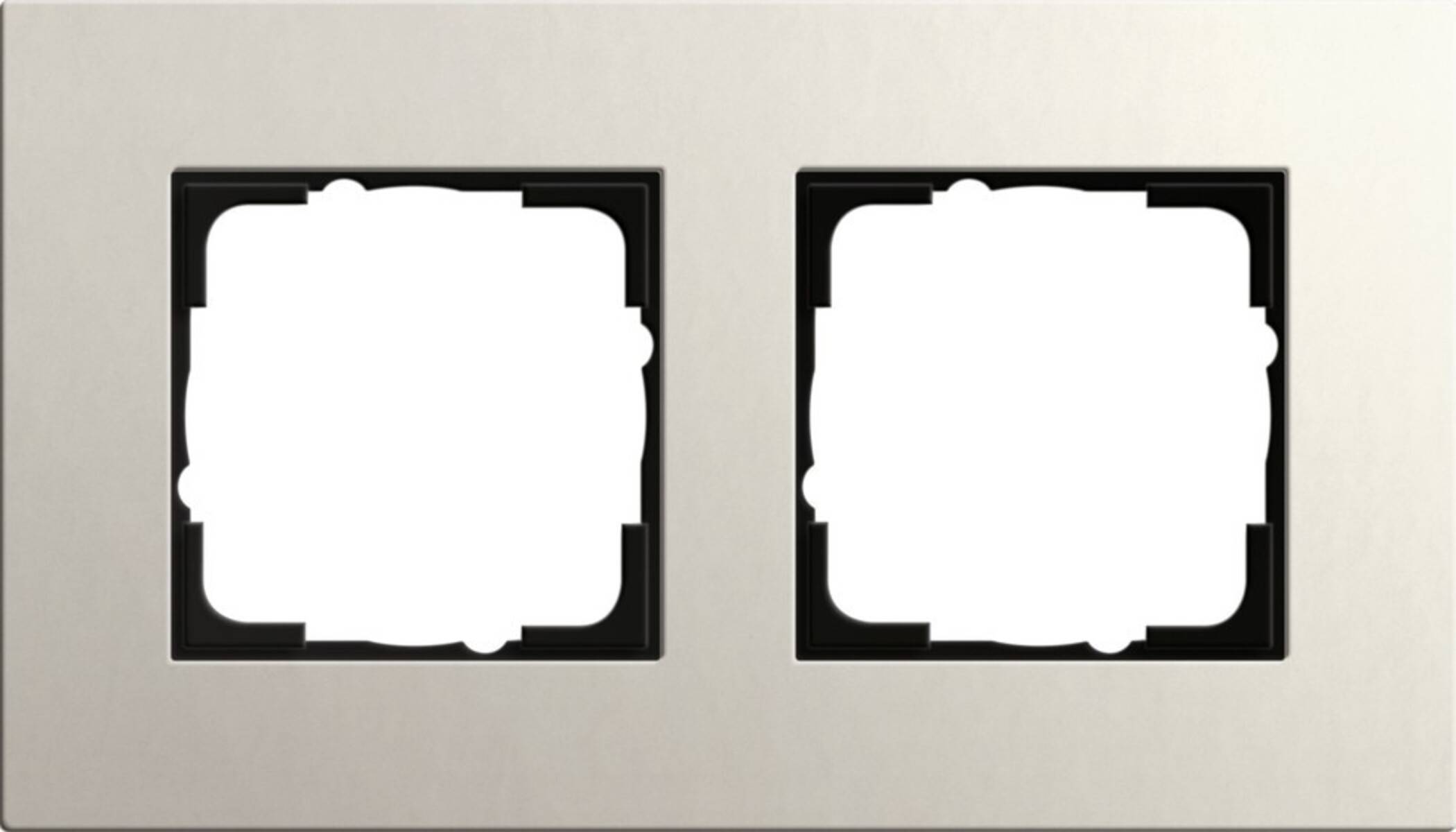 Zwei quadratische schwarze Rahmen nebeneinander an einer hellen Wand montiert; jeder enthält ein weißes Feld oder leere Einsatz.