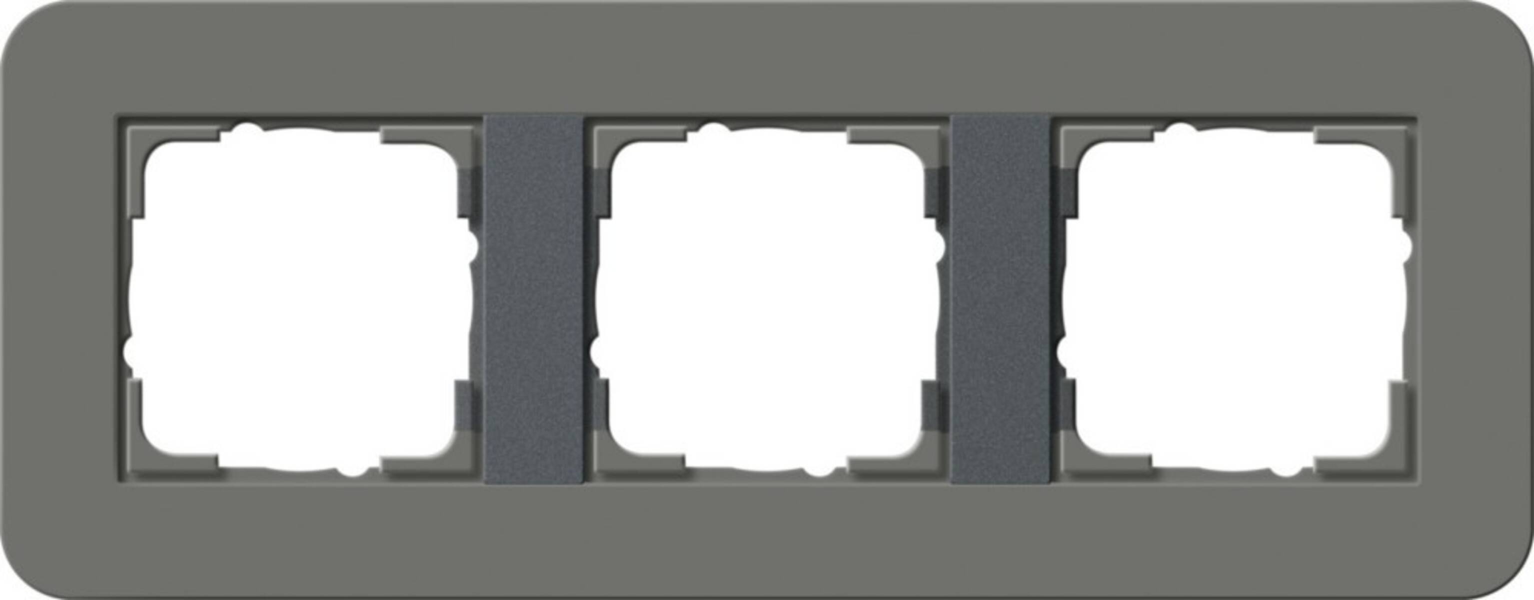 Drei leere quadratische Foto-Platzhalter in einer horizontalen Reihe auf einem grauen abgerundeten rechteckigen Panel.
