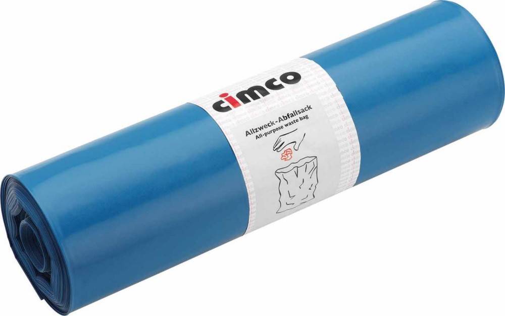 Blaugerollte Müllsackrolle mit weißem „cimco