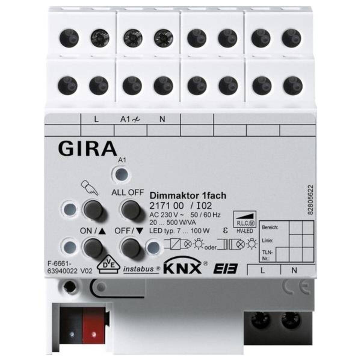 GIRA KNX Dimmmodul mit der Bezeichnung „Dimmaktor 1fach