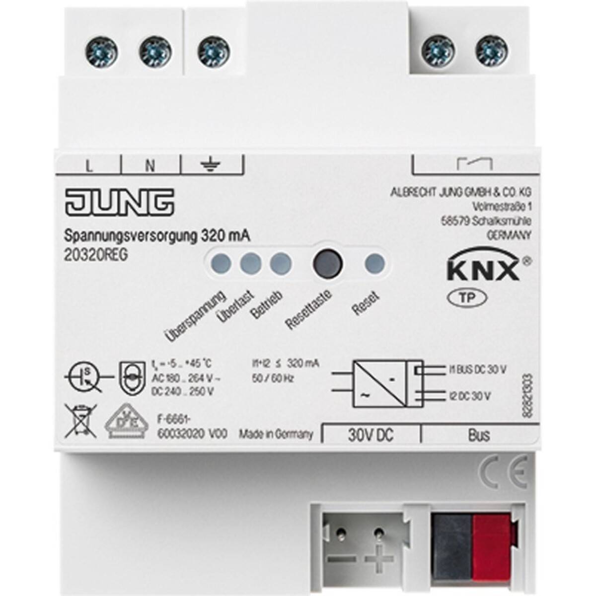 JUNG KNX Stromversorgungsmodul mit der Bezeichnung „Spannungsversorgung 320 mA