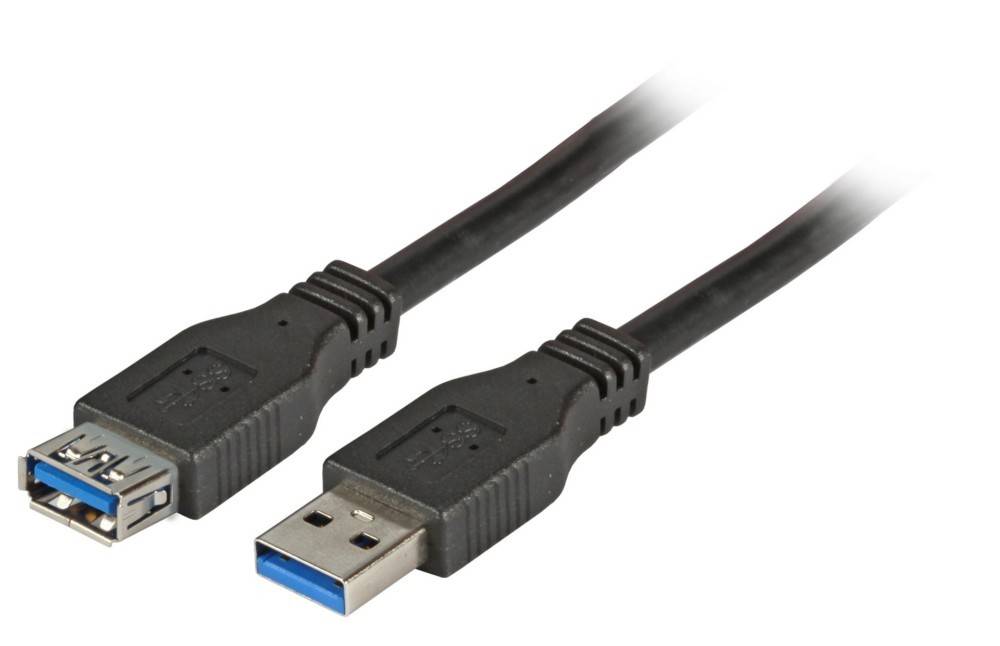 Zwei schwarze USB-Kabel mit Anschlüssen, die nach rechts gerichtet sind. Die Kabel scheinen für Datentransfer und Ladezwecke vorgesehen zu sein.