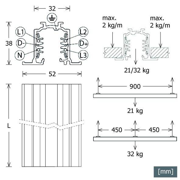LTS Licht&Leuchten DALI-Stromschiene ST-E 10/9000-1-R SW