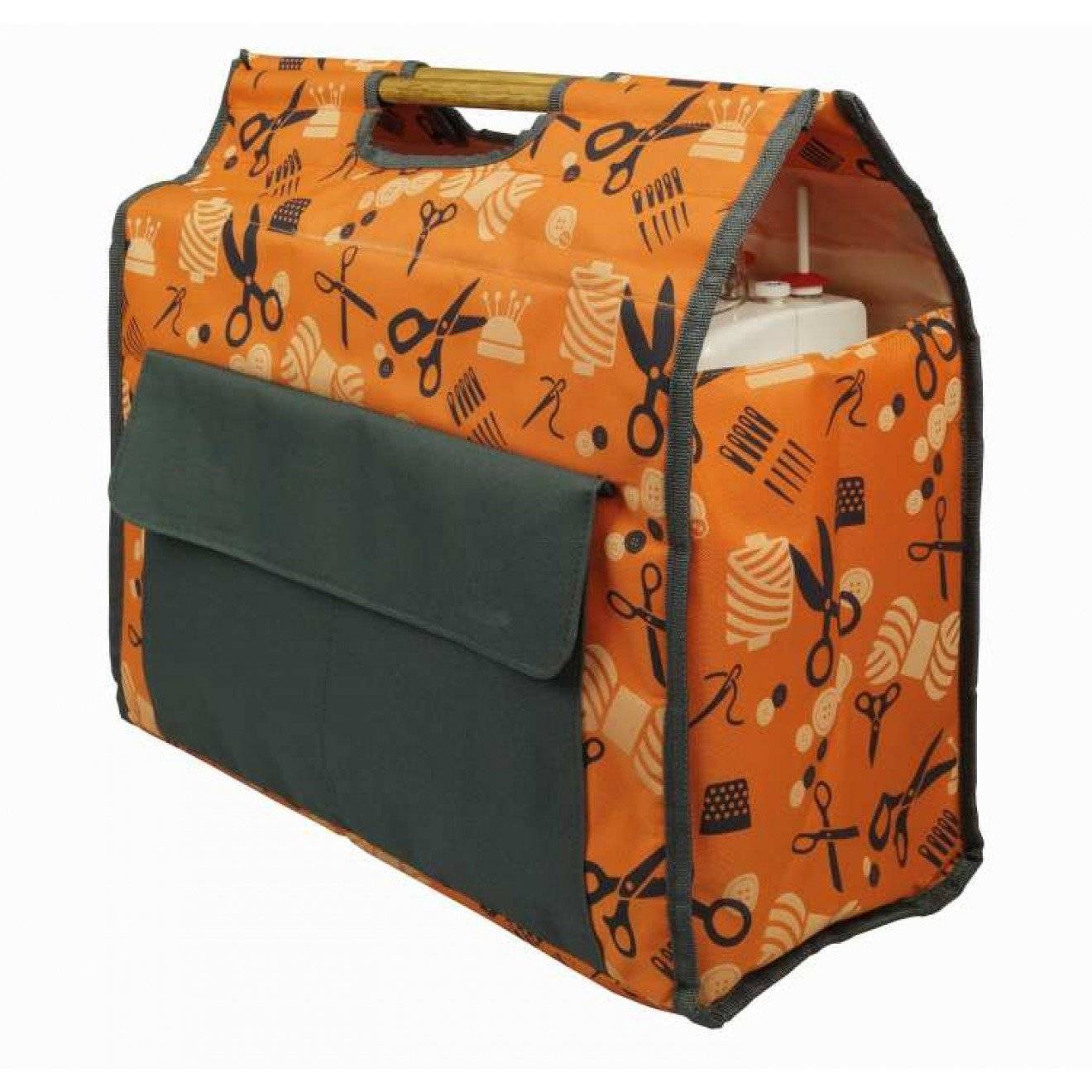 Nähmaschinentasche mit Holzgriff 43x41x21 cm orange