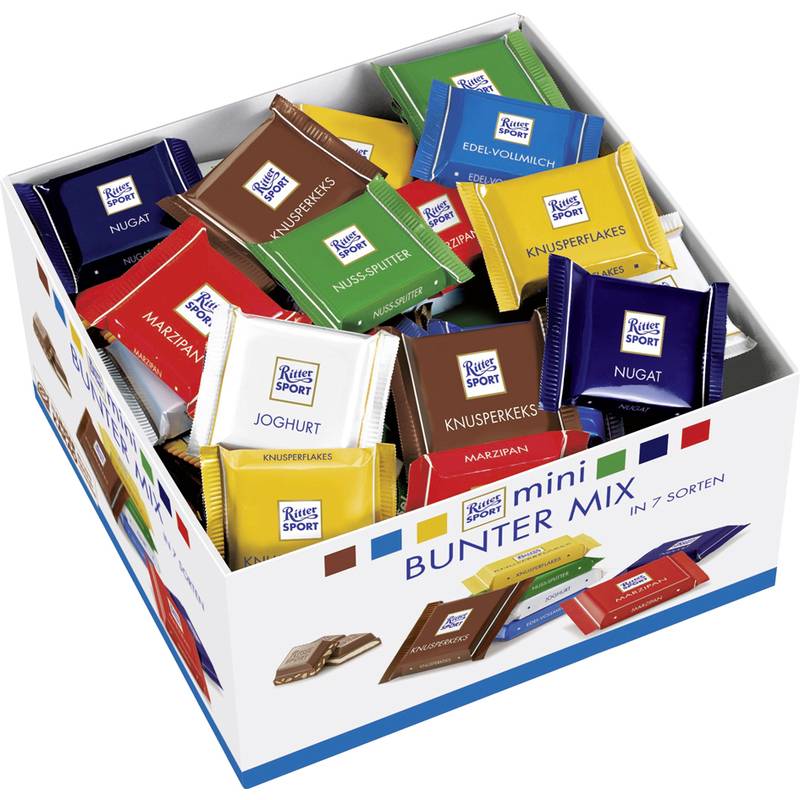 Ritter SPORT Mini-Tafelschokolade "BUNTER MIX", 84 Stück