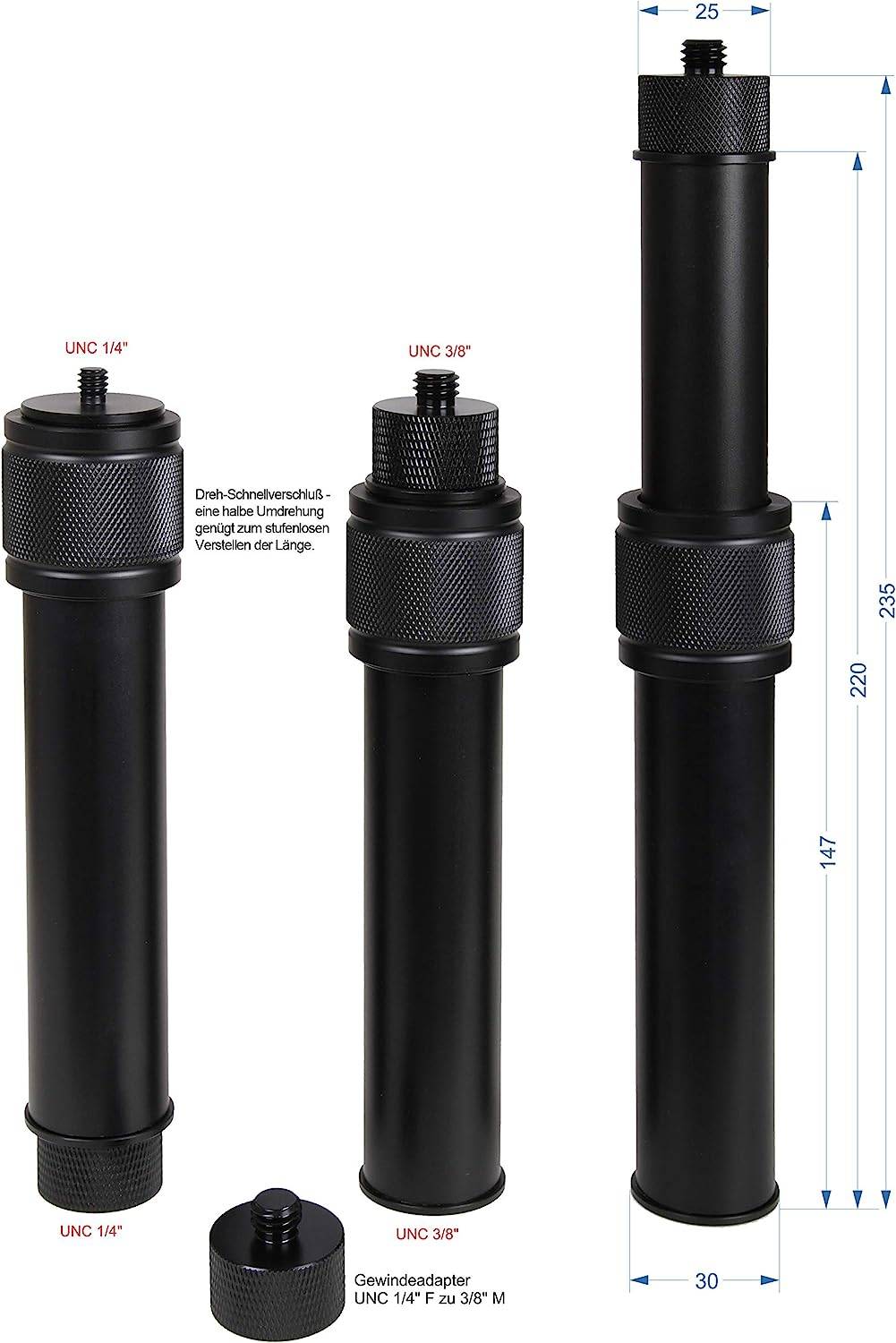 Photecs® Stativ-Verlängerung Pro-S mit Kniegelenk, kurzes Teleskop-Monopod