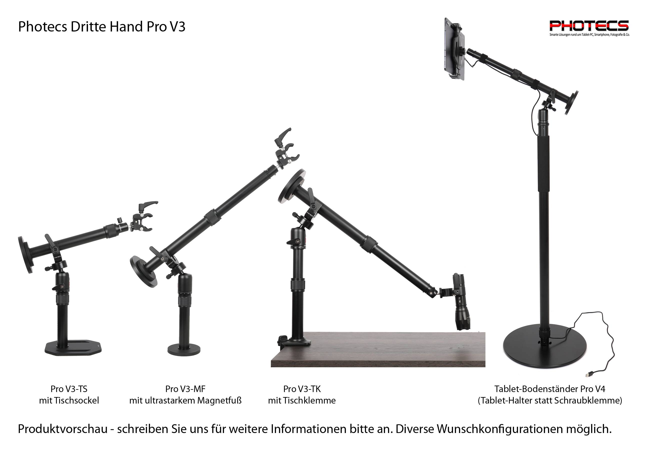 Photecs® Dritte Hand V1, höhenverstellbar bis ca. 37 cm, Halter f. Lötkolben, Dremel o. ähnliche