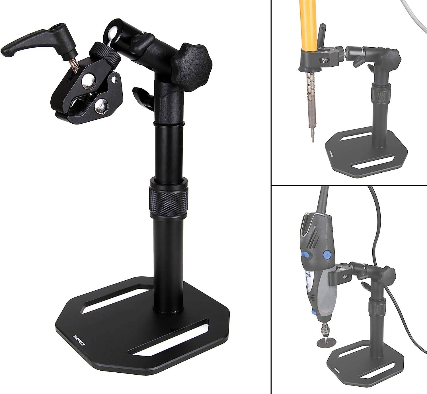 Photecs® Dritte Hand V1, höhenverstellbar bis ca. 37 cm, Halter f. Lötkolben, Dremel o. ähnliche