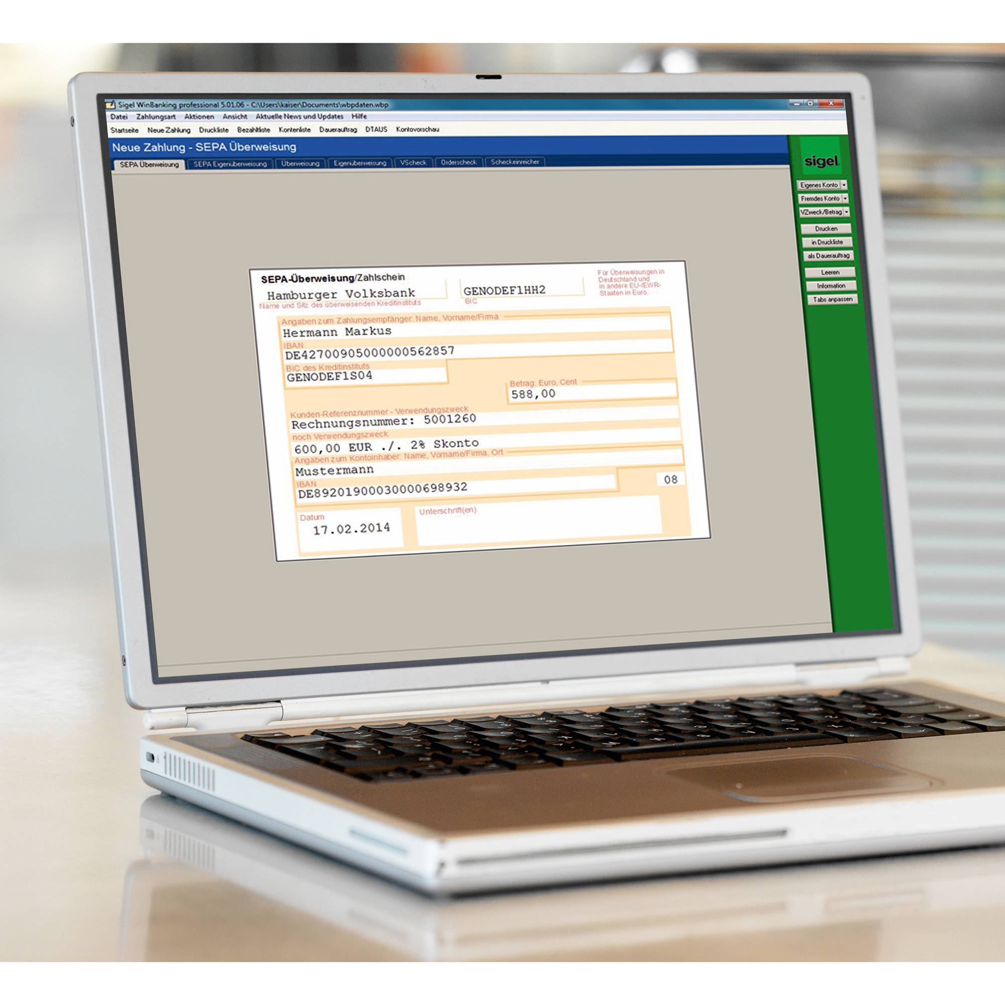 SIGEL Überweisung ZV572 DIN A4 für InkJet/Laser-Drucker 250 Bl./Pack.