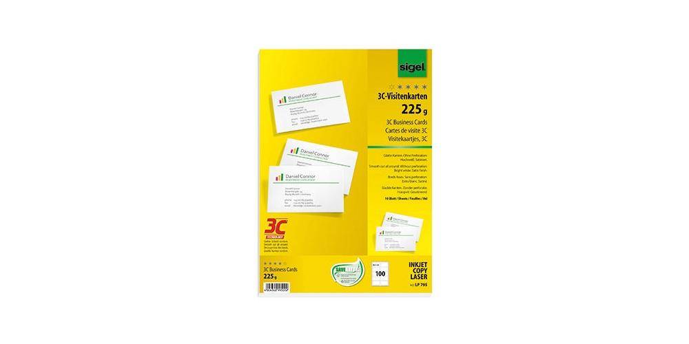 sigel Visitenkarte DIN A4 225g/m hochwei 10 Bl./Pack. 100 St./Pack.
