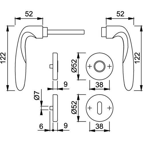 HOPPE Rosette Drückergarnitur Rosetten-Ø: 52mm Lochung: PZ Messing