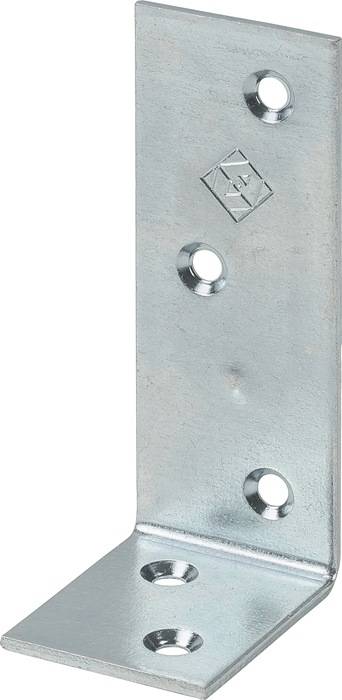 Eine Nahaufnahme einer Metallhalterung mit drei Löchern für Schrauben oder Bolzen, die bei Bau- oder Montagearbeiten verwendet wird.