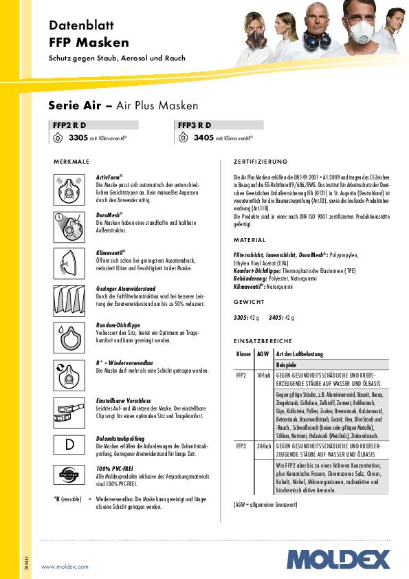 Atemschutzmaske AIR Plus 330501 FFP2/V R D m.Ausatemventil MOLDEX