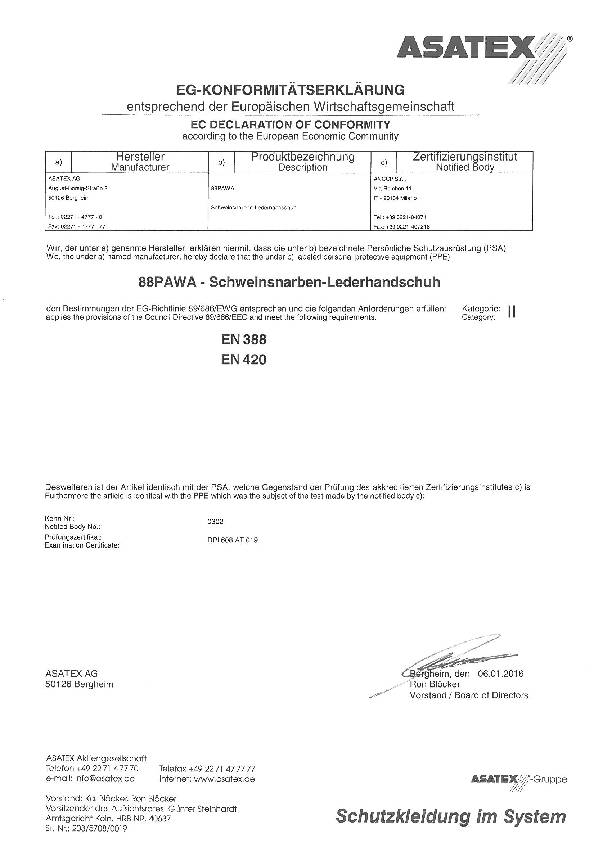 Handschuhe Top Gr.10,5 gelb Schweinsvollleder EN 388 PSA II ASATEX