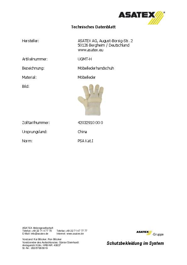 Handschuhe Gr.10,5 naturfarben Möbelleder PSA I ASATEX