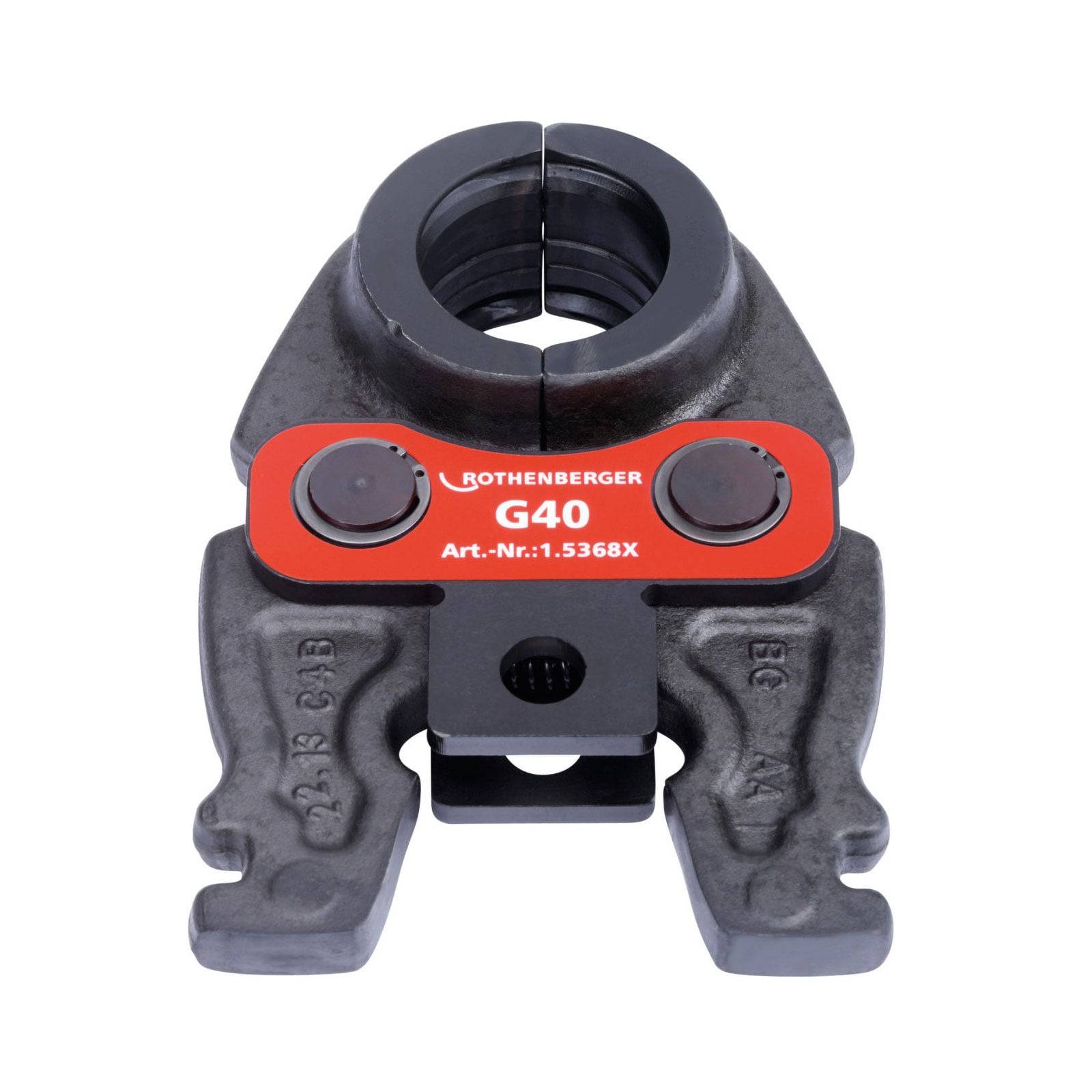 Crimpzange mit Bezeichnung 'ROTHENBERGER G40' mit Artikelnummer 'Art.-Nr.:1.5368X', entwickelt für die Rohrinstallation und -reparatur.