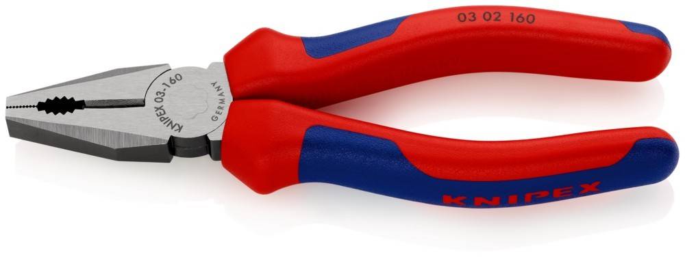 Rote und blaue Schneidezangen mit einer metallischen Klinge. Das Werkzeug ist leicht nach links geneigt und zeigt sein ergonomisches Design.