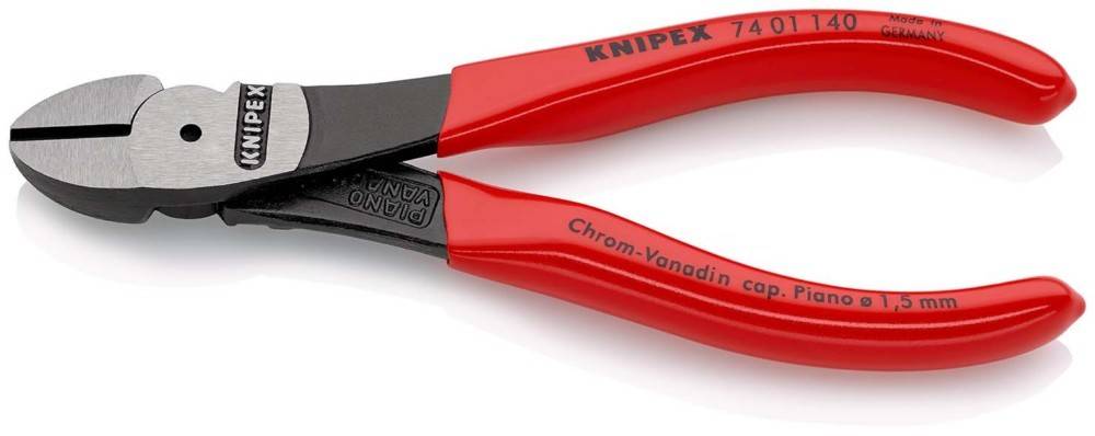 Rot-griff Knipex Seitenschneider mit Metallbacken, auf weißem Hintergrund dargestellt.