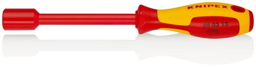 Nahaufnahme eines Schraubenziehers mit rotem Griff, die das präzise Design für detaillierte manuelle Arbeiten in der Elektrik zeigt.