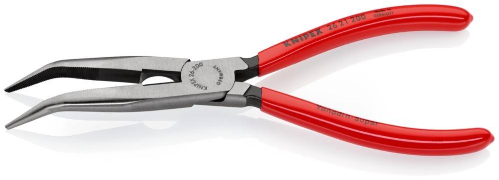 KNIPEX-Zange mit rotem Griff und metallischer Oberfläche, mit sichtbarem Markennamen und Modellnummer '26-200'.