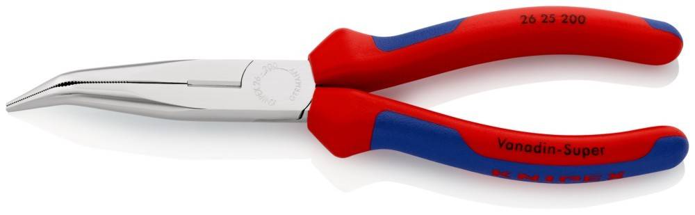 Rot und blau gehaltener Drahtschneider mit metallischen Schneidbacken, horizontal auf weißem Hintergrund positioniert.