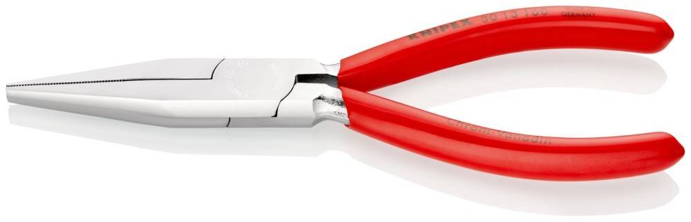 Rot-griffe Zange mit glänzender Metallfassung und teilweise sichtbarem Markennamen am Griff.