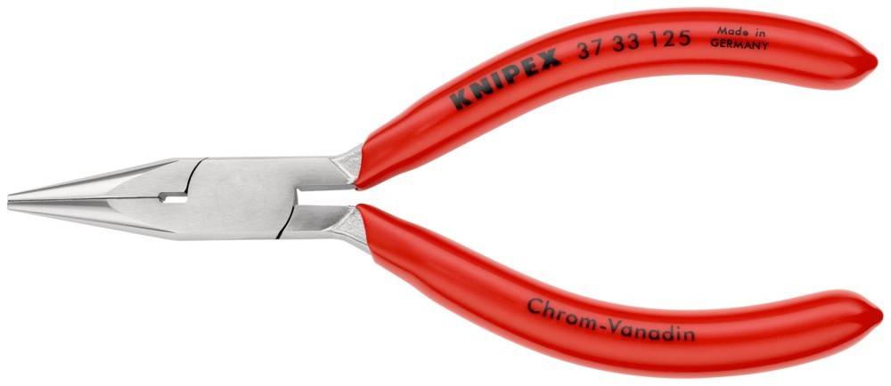Rot-handled Zange mit silbernen Backen, beschriftet mit 'Knipex Chrom-Vanadium.